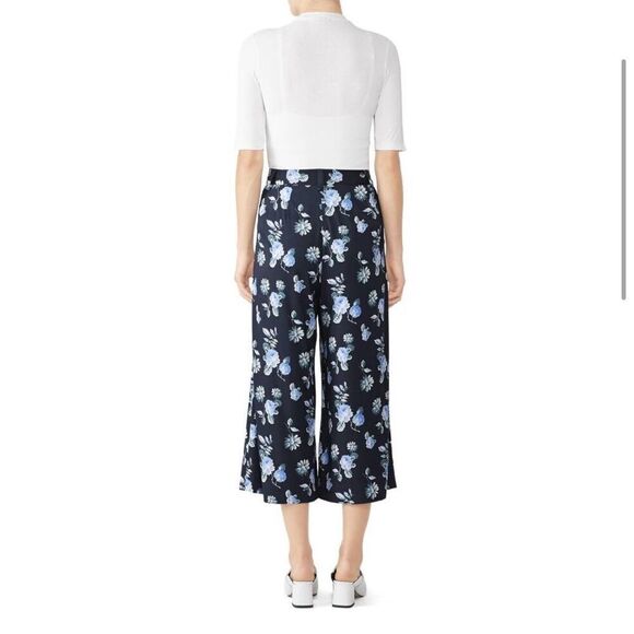 Becken Women's Floral Pleated Silk Blend Cropped Culottes Pants Navy Blue Size 6 - Picture 16 of 16